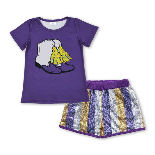 Purple boots top stripe sequin shorts girls Mardi Gras outfits