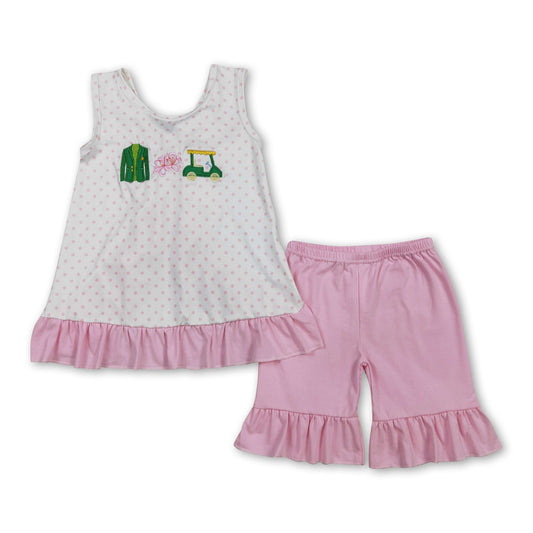 Polka dots golf cart floral tunic shorts girls clothes