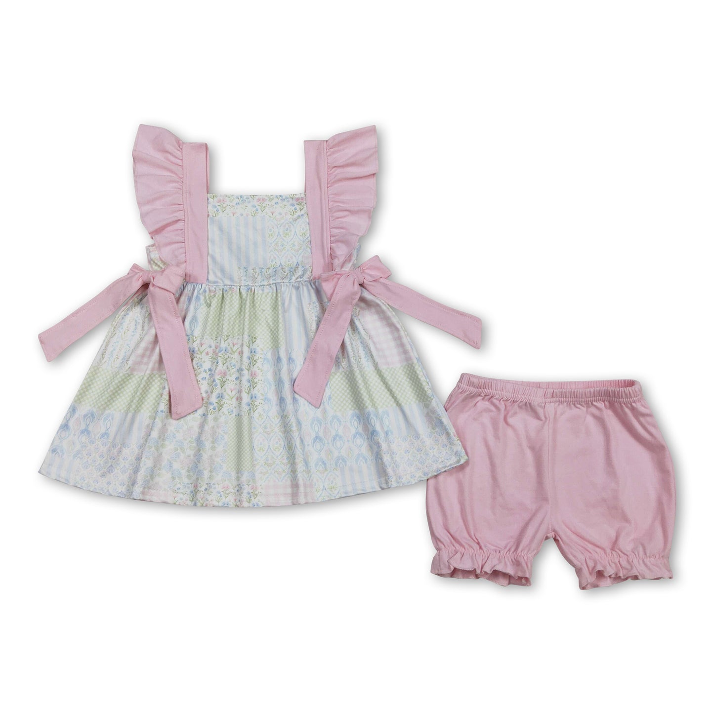 Flutter sleeves floral tunic ruffle shorts girls summer clothes