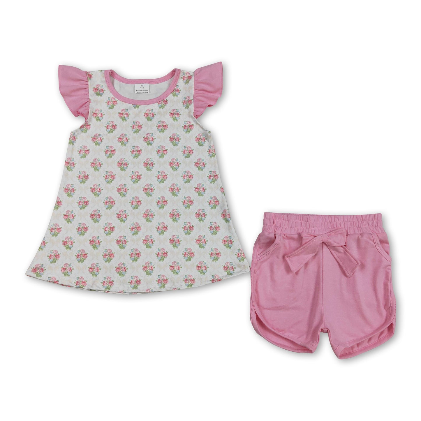 Flutter sleeves floral top pink cotton shorts girls outfits