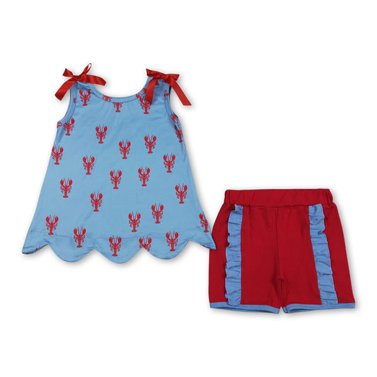 Sleeveless crawfish scallop top shorts kids girls outfits