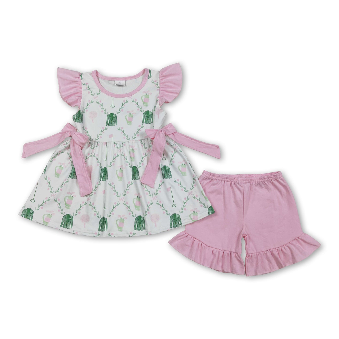 Flutter sleeves golf tunic pink shorts girls clothing set