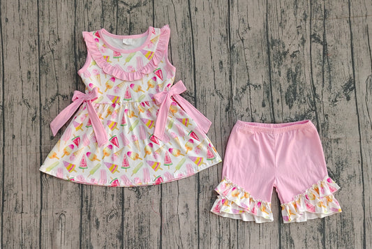 Sleeveless pink popsicle watermelon kids girls summer outfits