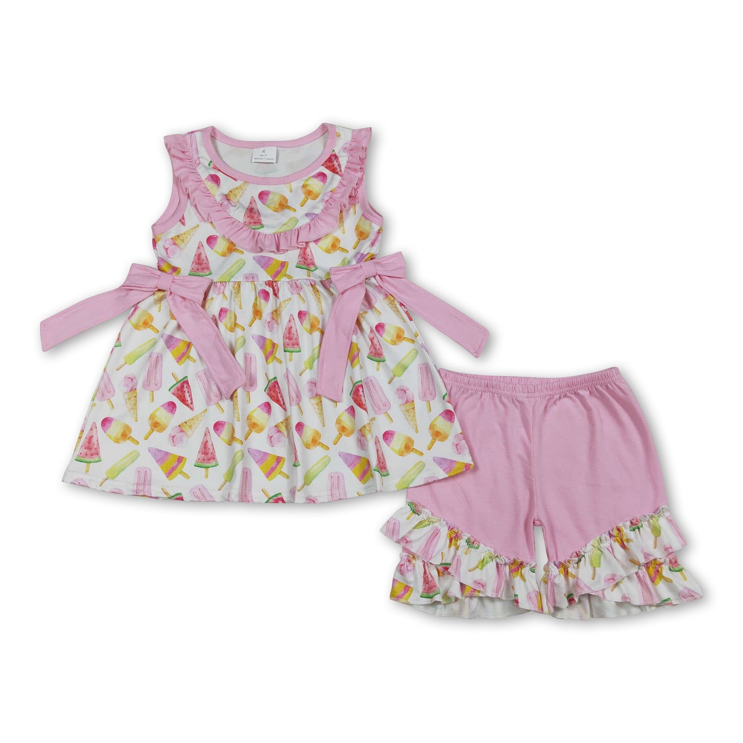 Sleeveless pink popsicle watermelon kids girls summer outfits