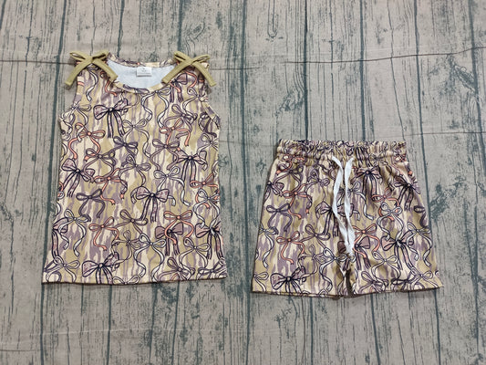 Sleeveless camo bow top shorts kids girls outfits