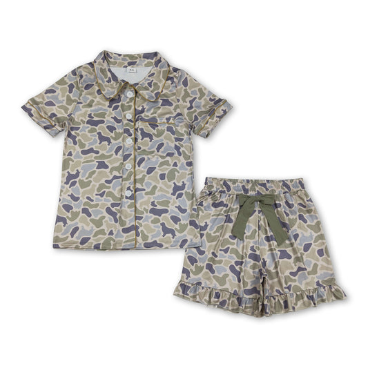 Short sleeves camo adult women summer button down pjs