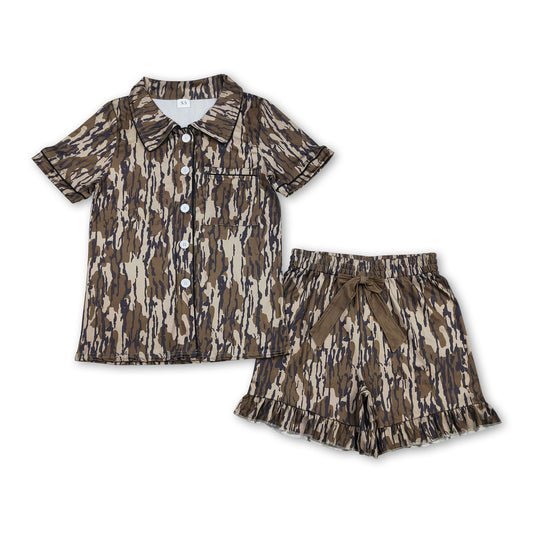 Short sleeves olive camo adult women summer button down pjs