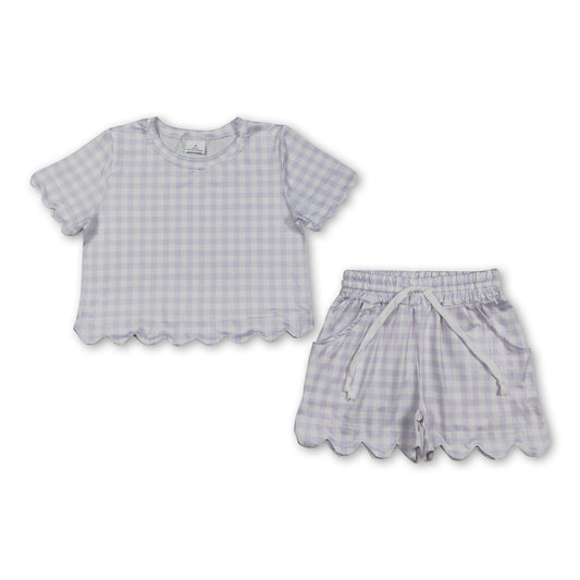 Lavender plaid scallop top shorts girls summer outfit