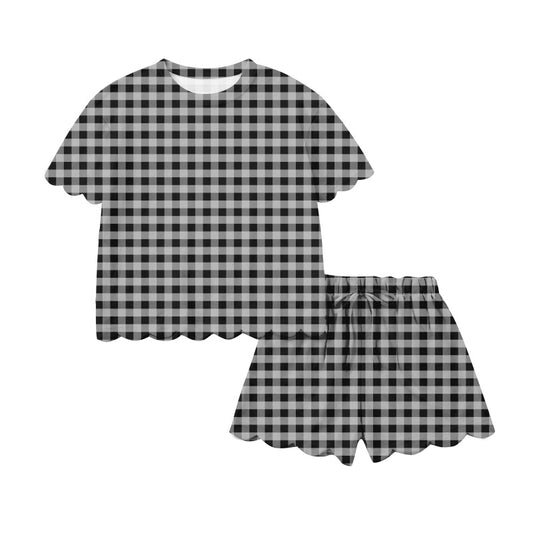 Black plaid scallop top shorts adult women summer outfits