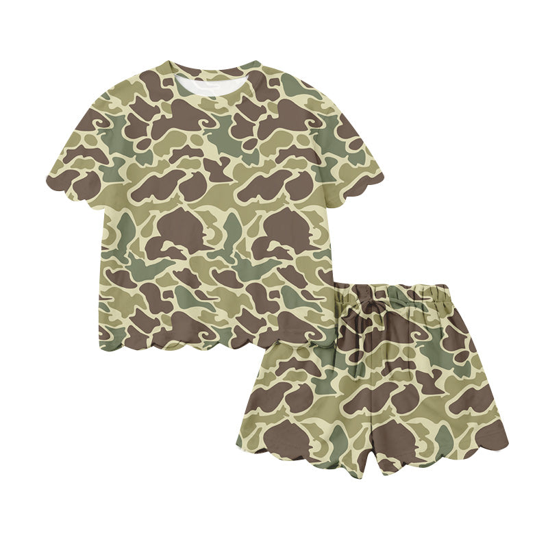 Camo scallop top shorts adult women summer outfits