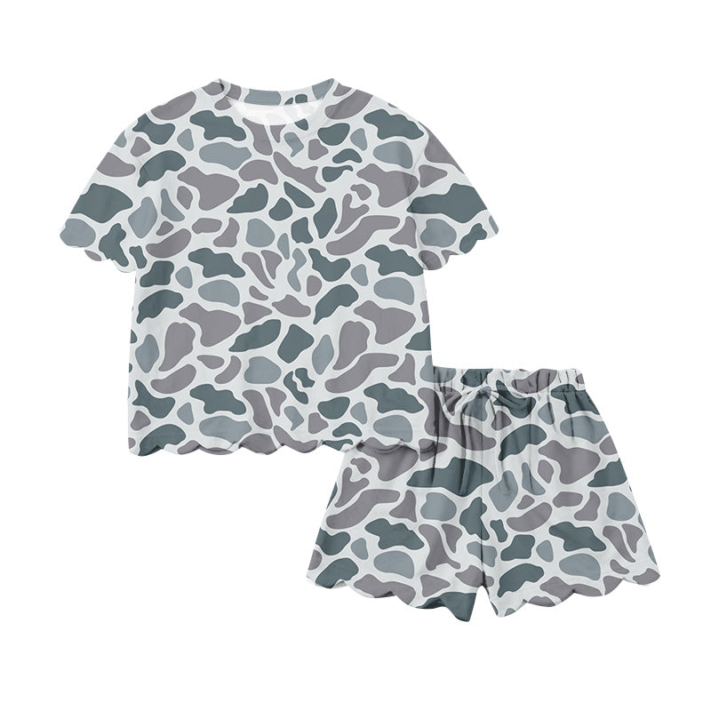 Grey camo scallop top shorts adult women summer outfits