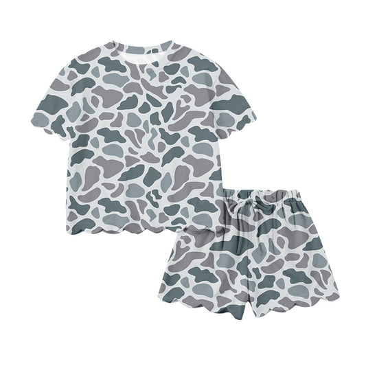Grey camo scallop top shorts adult women summer outfits