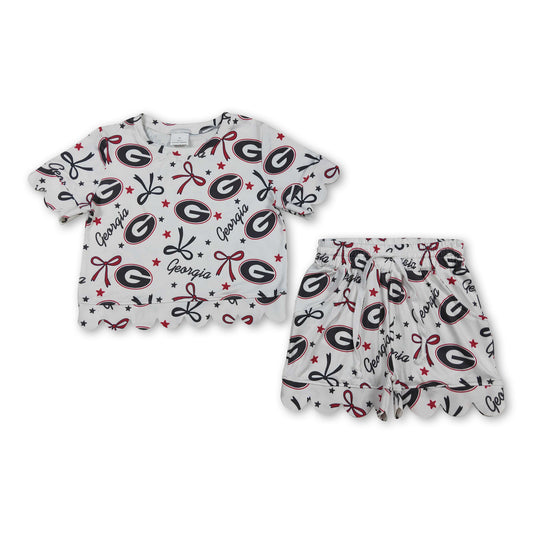 Short sleeves G stars bow scallop girls team outfits