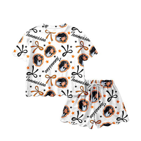 Short sleeves dog bow scallop girls team outfits