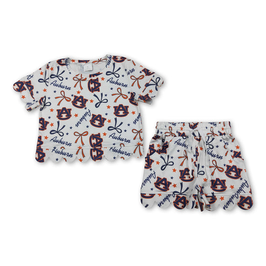Short sleeves A U stars bow scallop girls team outfits