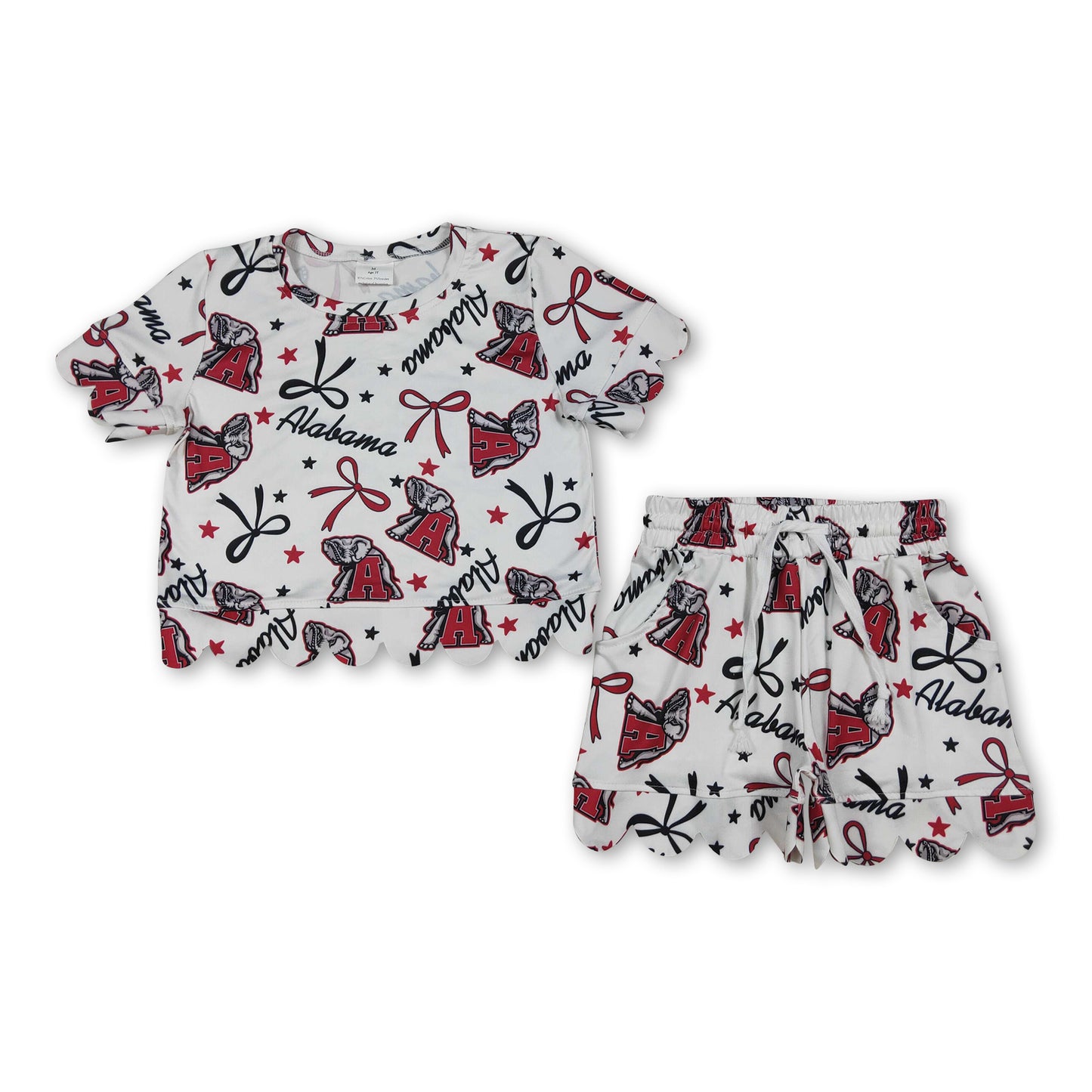 Short sleeves elephant bow scallop girls team outfits