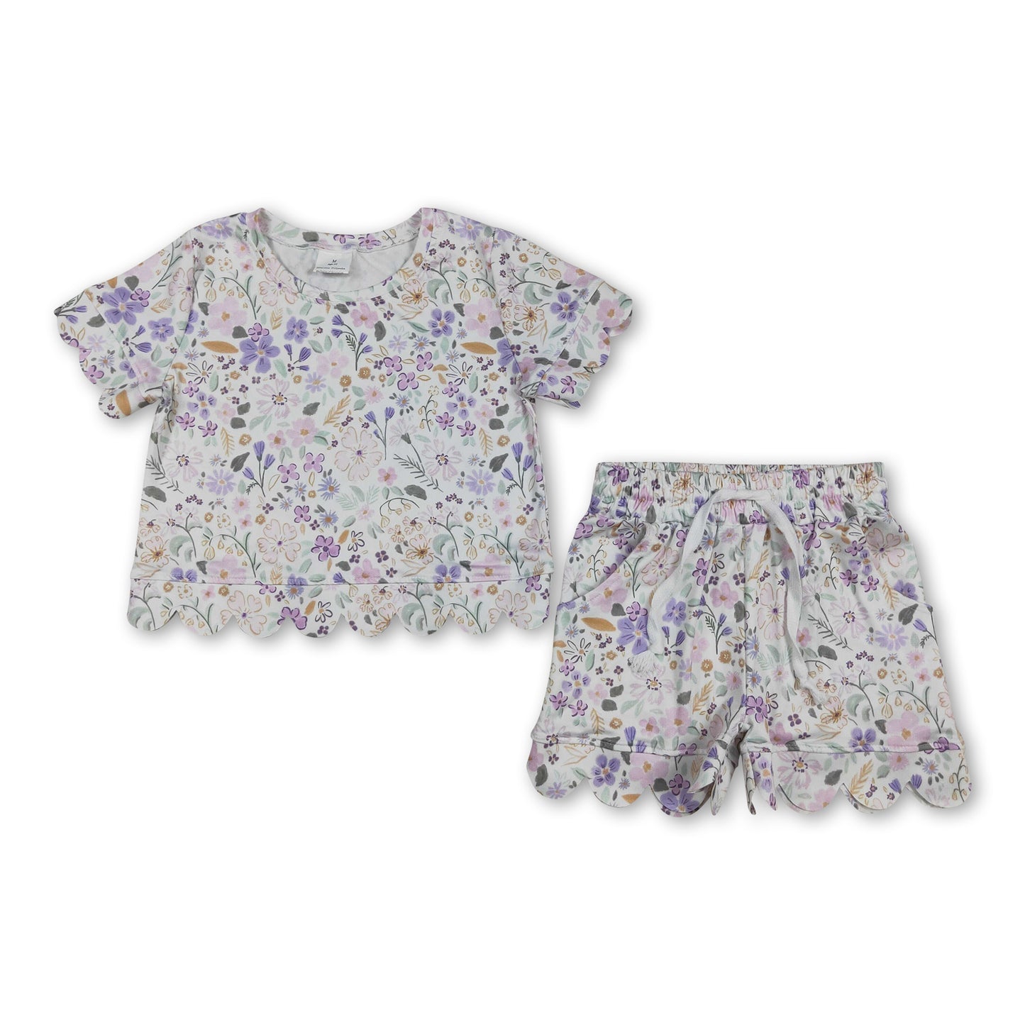 Lavender floral scallop top shorts girls summer clothes