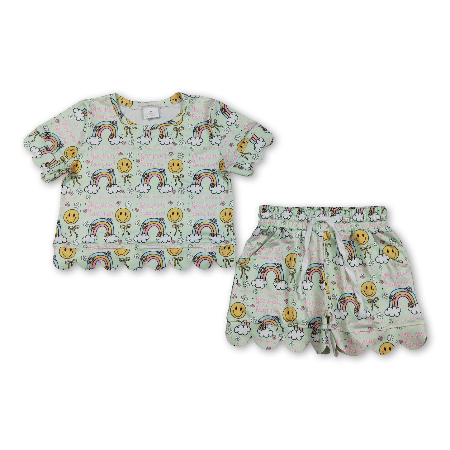 Smile rainbow floral scallop kids girls summer outfits