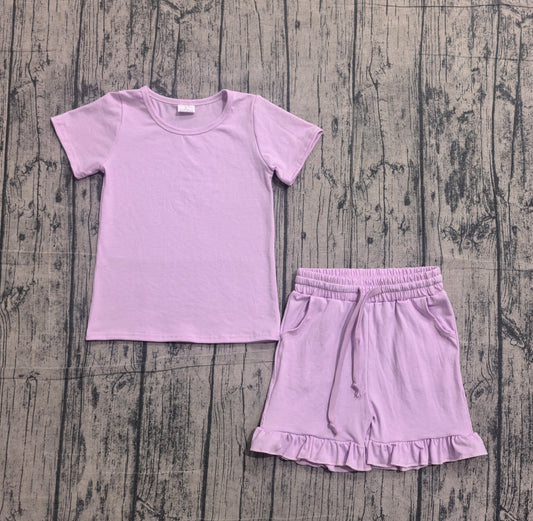 Short sleeves cotton top ruffle shorts girls summer outfits