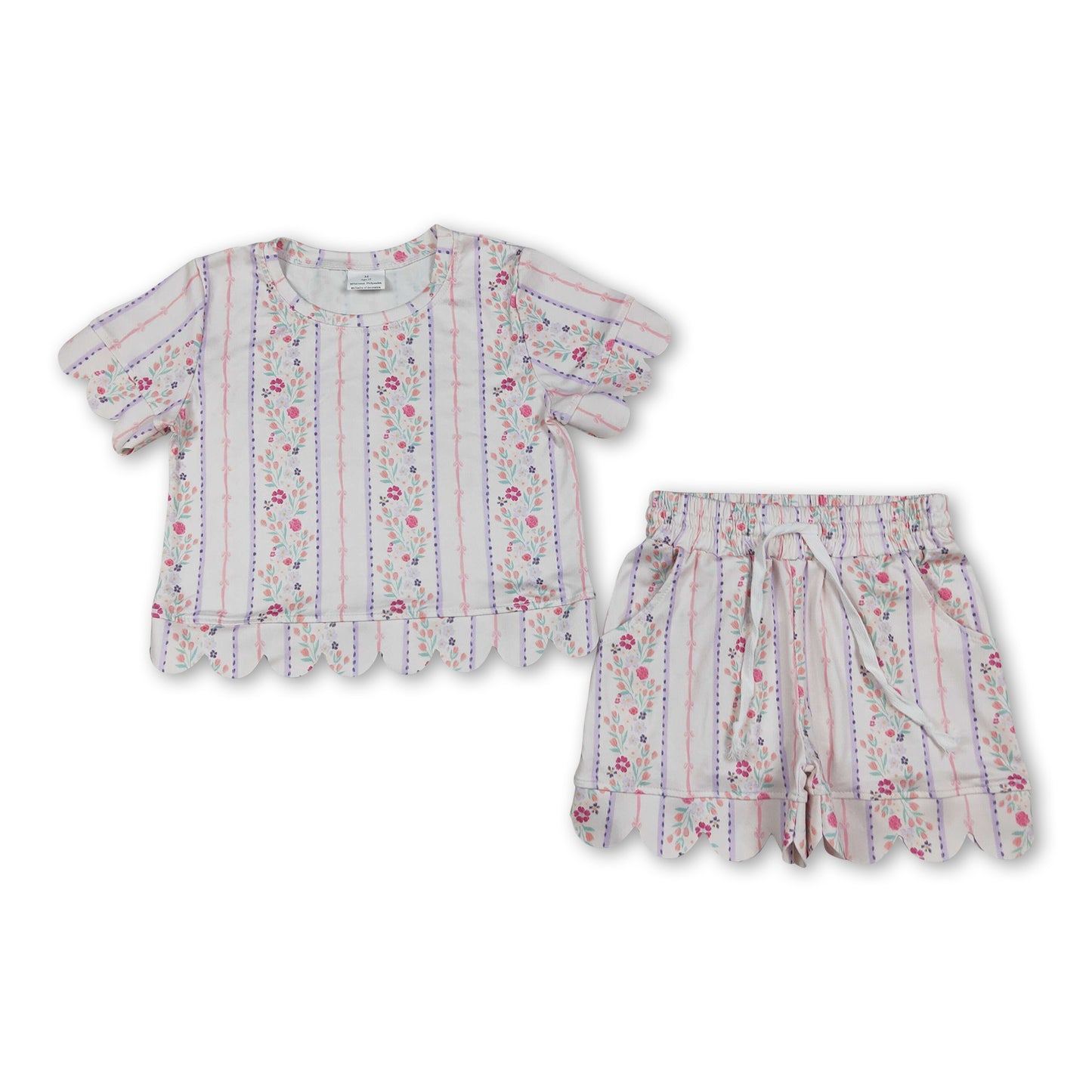 Short sleeves scallop floral toddler girls summer outfits