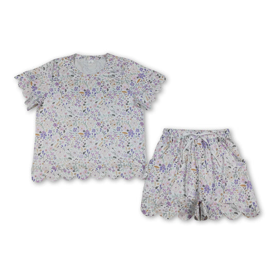 Lavender white floral bow top shorts adult women outfits