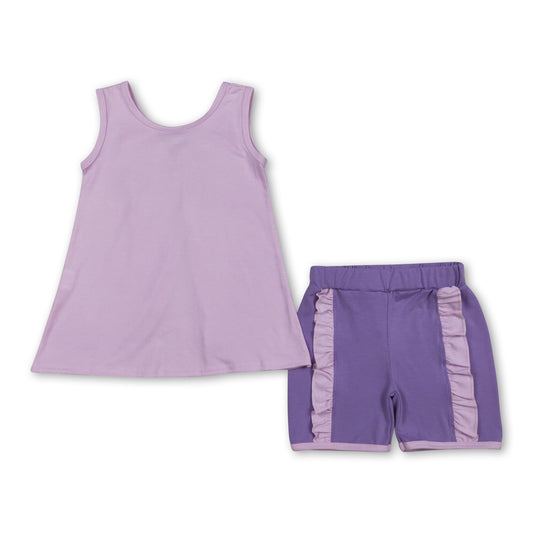 Sleeveless bow tunic purple shorts princess girls summer outfits