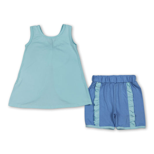 Sleeveless bow tunic blue shorts girls summer outfits