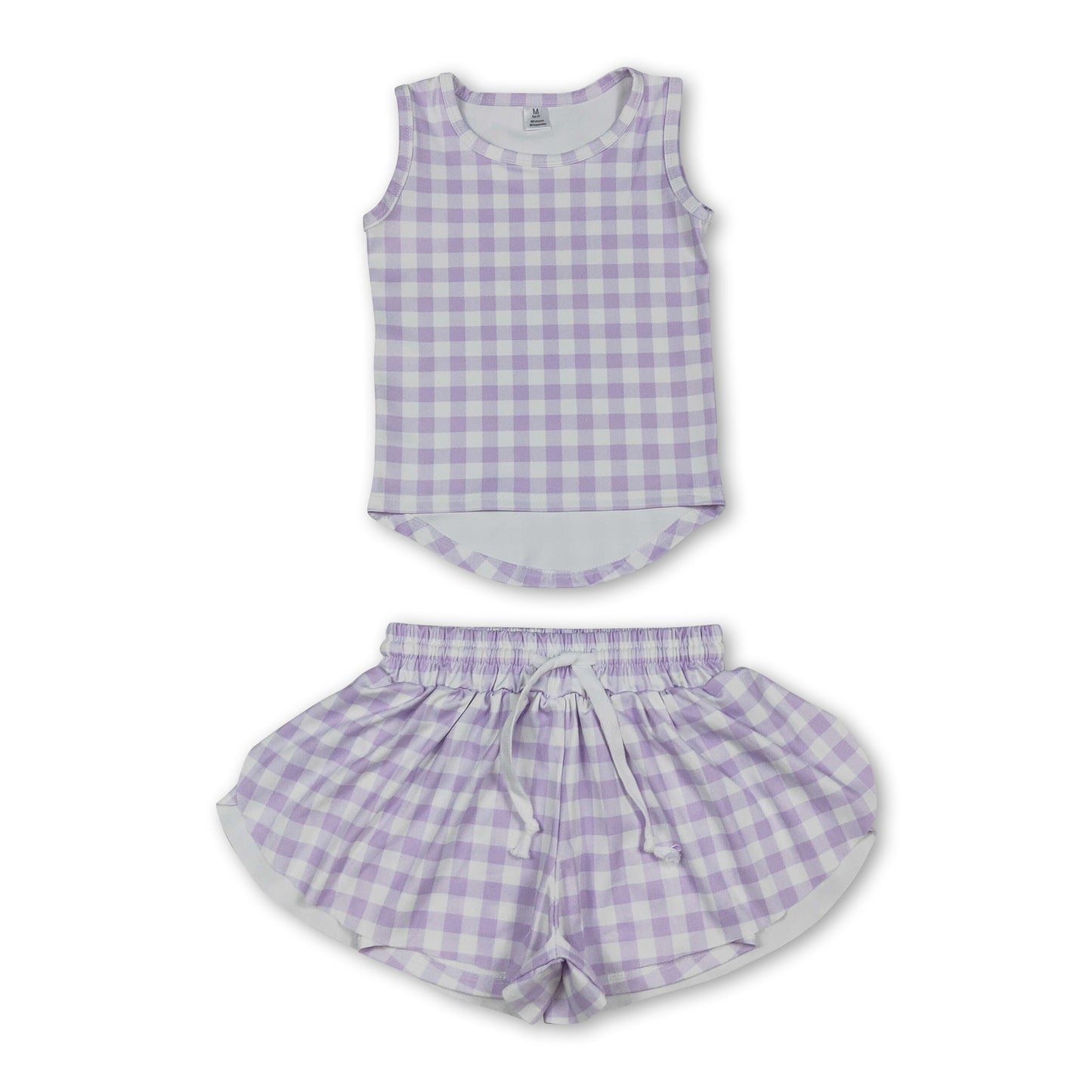 Sleeveless lavender plaid top shorts girls active wear set