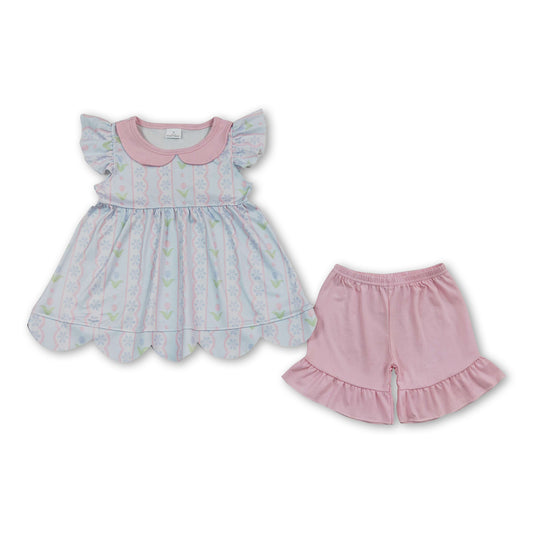 Floral scallop tunic ruffle shorts girls summer outfits