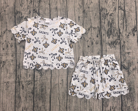 Short sleeves scallop anchor bow girls team outfits