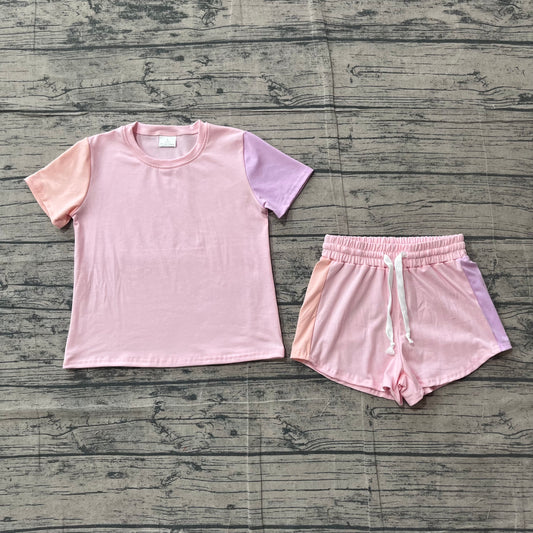Short sleeves cotton pink top shorts kids girls outfits