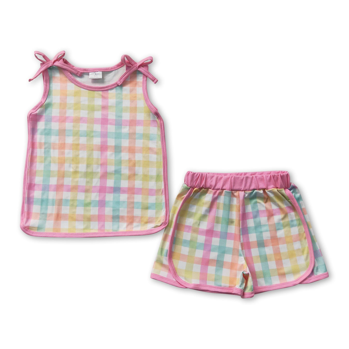 Sleeveless colorful plaid top shorts girls summer outfits