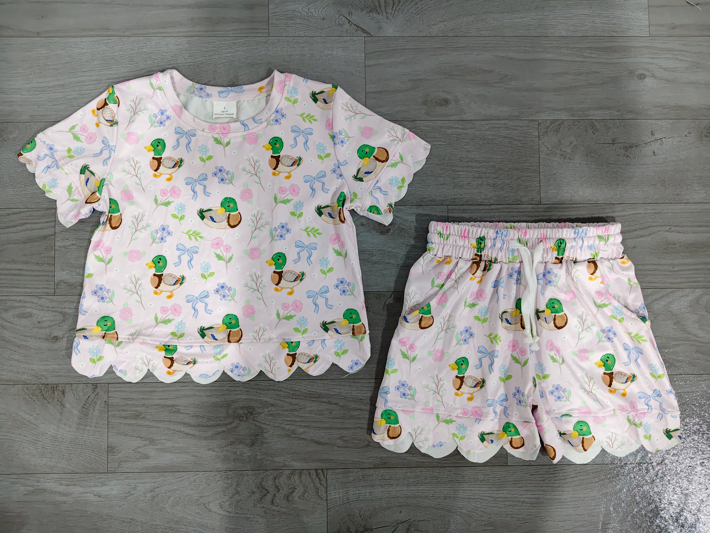 Short sleeves scallop duck floral bow girls summer clothes