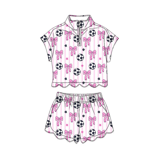 Stripe bow soccer scallop pullover shorts girls outfits