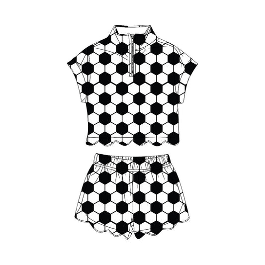 Short sleeves soccer scallop pullover shorts girls outfits