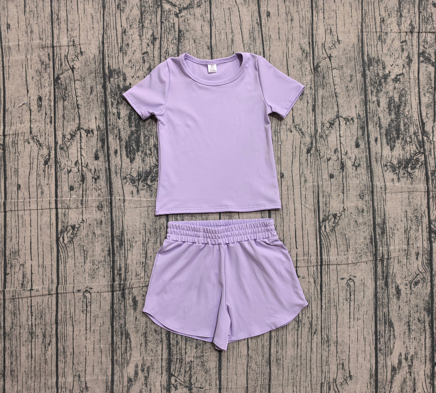 Short sleeves lavender top shorts kids girls yoga active set