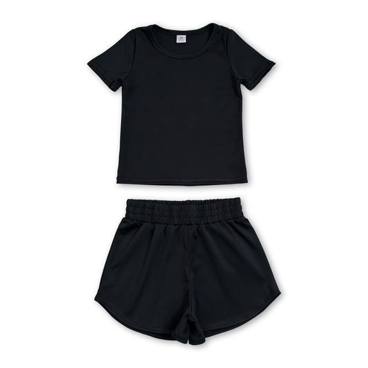 Short sleeves black top shorts kids girls yoga active set