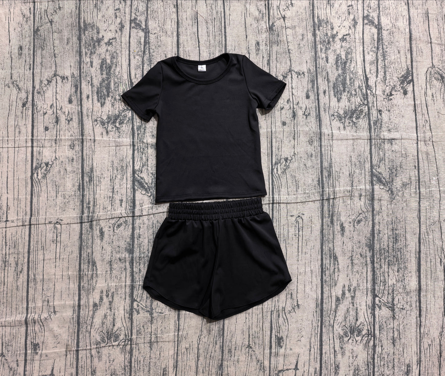 Short sleeves black top shorts kids girls yoga active set