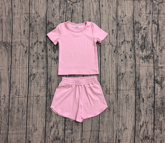 Short sleeves pink top shorts kids girls yoga active set