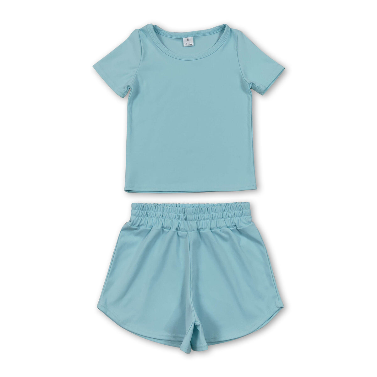 Short sleeves light blue top shorts kids girls yoga active set