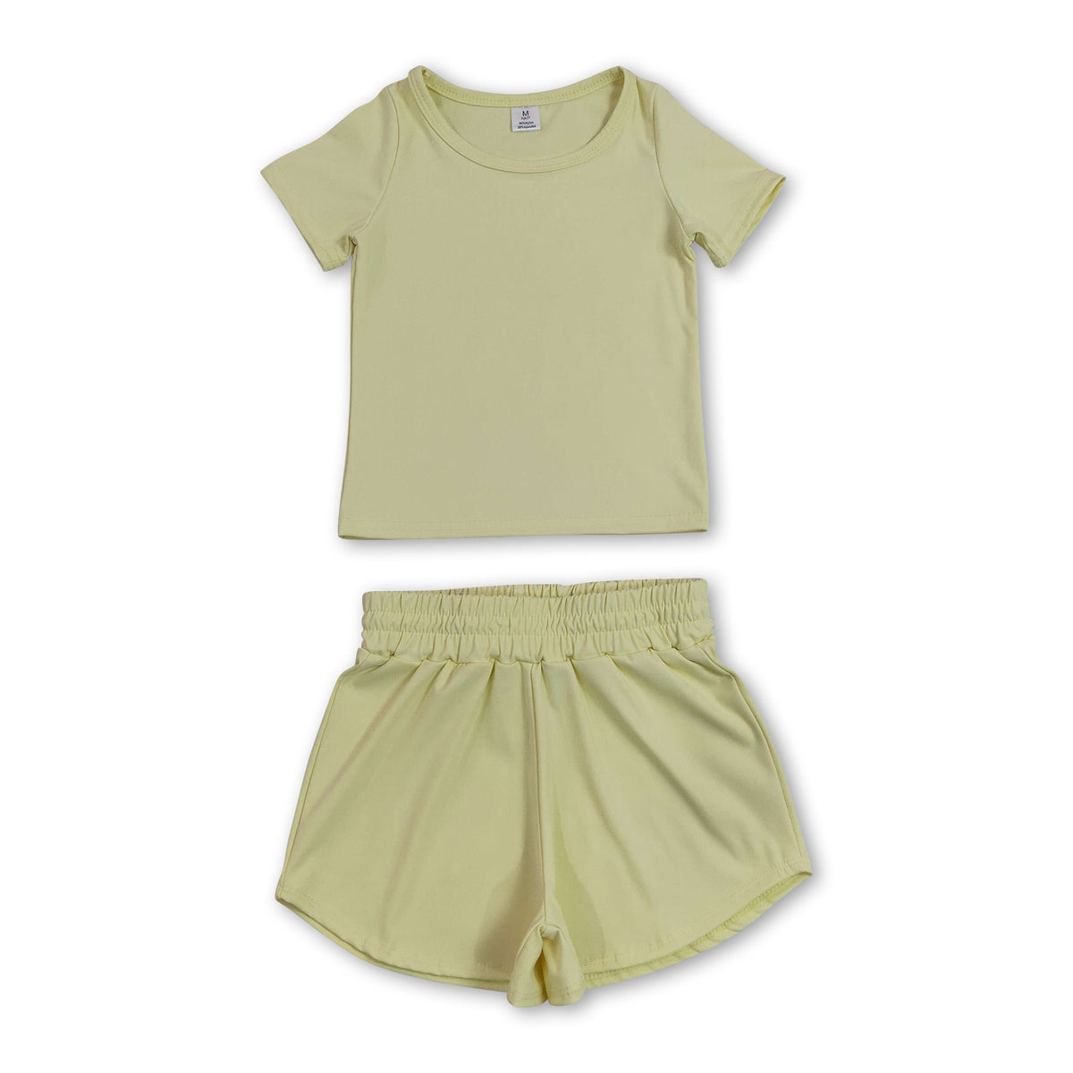 Short sleeves yellow top shorts kids girls yoga active set
