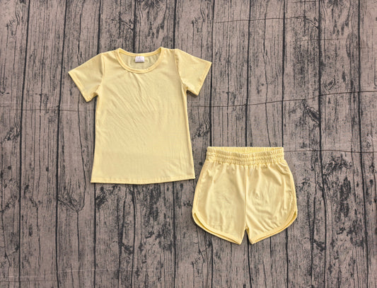 Short sleeves yellow top shorts kids girls yoga active set