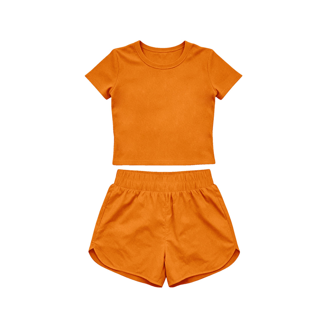 Short sleeves orange top shorts kids girls yoga active set