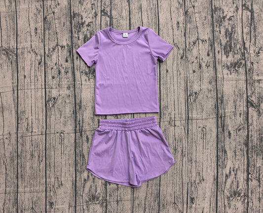 Short sleeves purple top shorts kids girls yoga active set