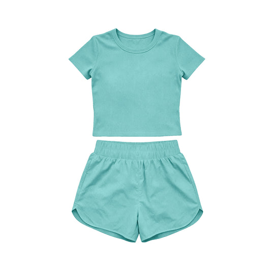 Short sleeves mint top shorts kids girls yoga active set