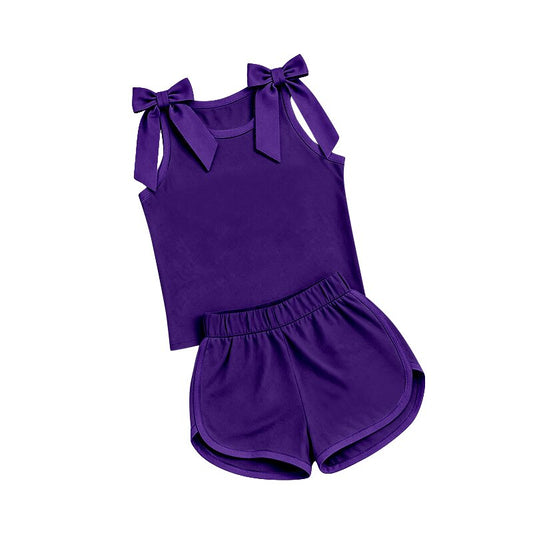 Sleeveless purple bow top shorts team girls outfits