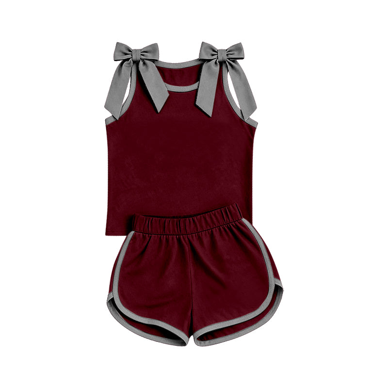 Sleeveless grey bow maroon top shorts team girls outfits