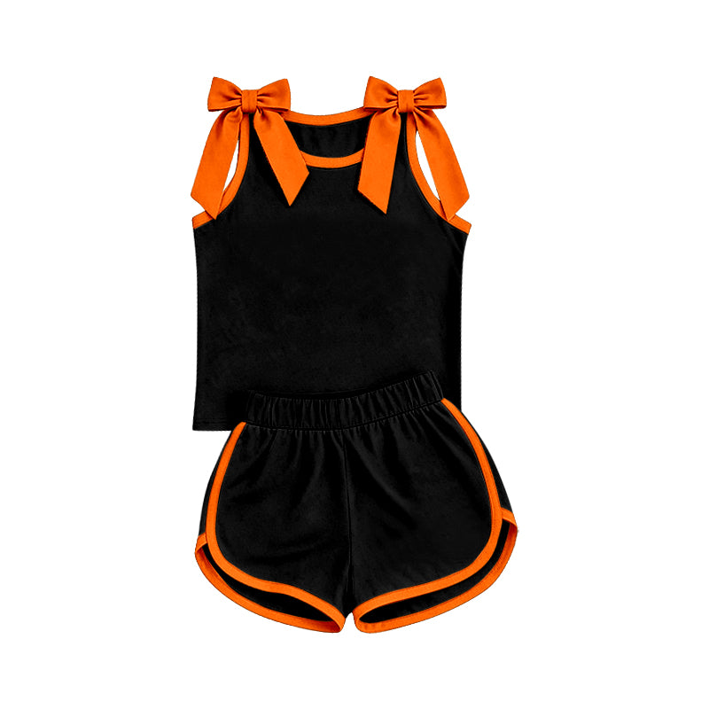 Sleeveless orange bow top shorts team girls outfits
