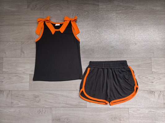 Sleeveless orange bow top shorts team girls outfits