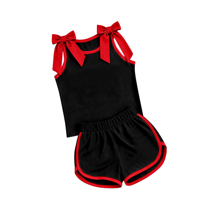 Sleeveless red bow black top shorts girls team outfits